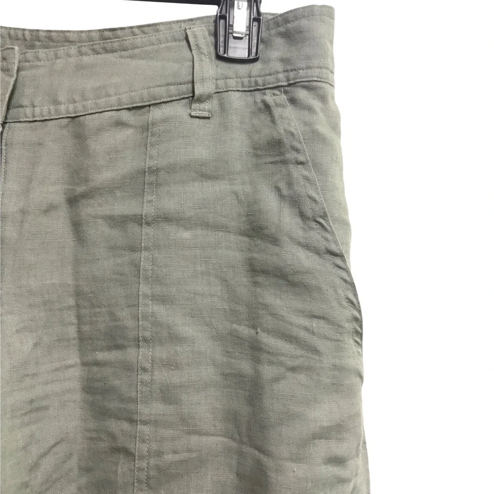 H&M Sage Green 100% Linen Wide Leg Cargo Trousers Utility Boho Size 10